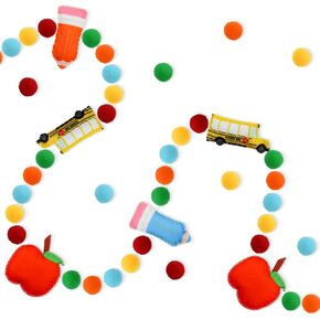 Back to School Felt Pom Banner Cute 3D Apple Pencil Felt Ball Garland Back to School Classroom Decorations Hanging Banner for First Day of School Classroom Decor (Red)