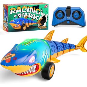 RC Shark Car Toy for Kids, 2.4Ghz Remote Control Shark with Swinging Tail, Shark Toy with LED Lights, RC Car Toys for 3 4 5 6 Year Old Kids, Fun Gift Idea for Boys & Girls