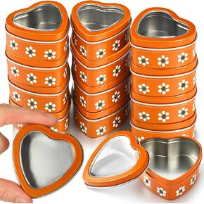 Supervitae 30 Pcs 2oz Heart Shaped Metal Tins with Clear Window Lids Mexican De Barro Design Empty Candy Tins Storage Box Container for Gifts Treasures Candle Making DIY Craft Wedding Party