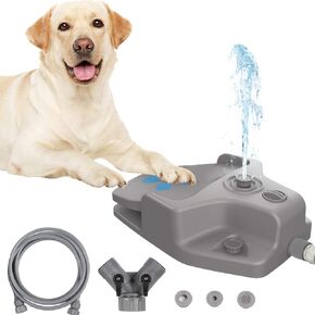 Dog Water Fountain Outdoor, Dog Sprinkler Toy Step on, Paw Activated Pet Drinking Fountain Water Dispenser for Large Or Small Dog Bowl Alternative (Grey)