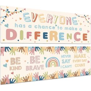 Whaline 2Pcs Boho Motivational Classroom Banners Rainbow Welcome Posters Inspirational Wall Banner Set with 35 Glue Points for Back to School Classroom Bulletin Board Decor, 39 x 14 in