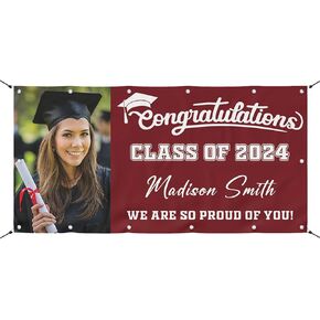 Custom Graduation Banner with Photo & Name - Personalized Vinyl Sign for Class of 2024 Indoor/Outdoor Party Decorations