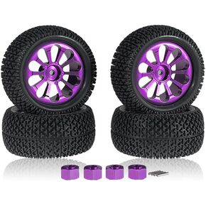 4PCs Metal Wheel Rim & Rubber Tires with Hex Coupler for MJX Hyper Go RC Car H16BM H14BM H16GT H16DR 14210 14209 1/16 1/14 RC Car Tire Parts Rubber Upgraded Strong Grip Off-Road Tires (PURPLE)