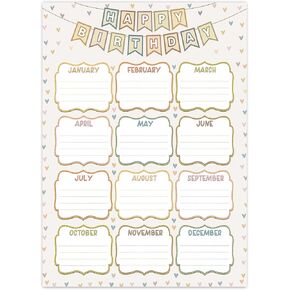Boho Birthday Chart Poster for Classroom Happy Birthday Poster Calendar for Bulletin Board Decorations Back to School Teacher Supplies Reusable Boho Classroom Chart Decor