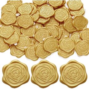 50 Pcs Gold Rose Wax Seal Stickers Floral Light Gold Wax Seal Stickers 3D Self Adhesive Decals for Wedding Party Invitation Greeting Cards Gift Wrapping