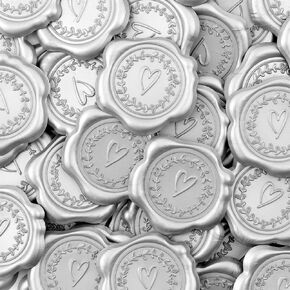 50pcs ملصقات ختم الشمع المنقوش ، القلب الفضي مع ملصقات ختم مغلف لفرع الزيتون ، رائع لالتفاف الهدايا ، دعوة الزفاف ، بطاقة المعايدة ، عيد الميلاد