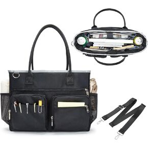 Teacher Tote Bag for Women with 17.3" Laptop Compartment, 2025 X-Large Work Utility Bag Professional with Multiple Pockets for Office, College, Nursing - Black