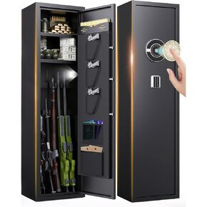 8-12 Gun Safe for Rifles and Pistols, No Assembly Required, Large Rifle Safes for Home, Fingerprint Gun Cabinet for Shotguns, Alarm System, Adjustable Rack, Safe Mode (57"H x 12"D x 14"W)