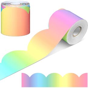 Mixweer Watercolor Rainbow Scalloped Bulletin Board Border 65.6 Feet Classroom Borders Poster Chalkboard Border for School, Classroom, Home Decoration(Pastel Glitter)