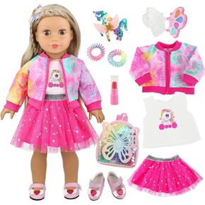 18 بوصة للملابس والملحقات American Doll Makeup مجموعة ألعاب غير رسمية في الهواء الطلق للتفاعل بين الوالدين والطفل عيد ميلاد عيد ميلاد هدية عيد الشكر (لا تشمل الدمية)