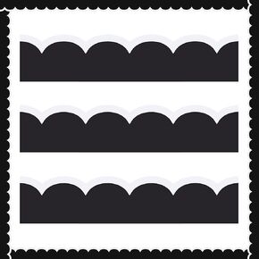 Leinuosen 50.5 ft Bulletin Board Borders 44 Pcs Black and White Wave Line Scalloped Border Trims with 20 Sheet Glue Point Dots Back to School Decoration for Home Classroom School Office Decor(Black)