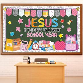 Christian Composition Bulletin Board Set Jesus is The Core to a Great School Year Classroom Decorations Back to School Faith Religious Paper Cutouts for Sunday Schools Teacher Nursery Door Wall Decor