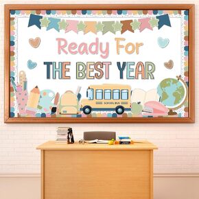 Boho Back to School Bulletin Board Decoration Set Ready for The Best Year Classroom Decorations Boho Motivational Bulletin Board School Bus Cutouts for Teacher Classroom Chalkboard Door Wall Decor
