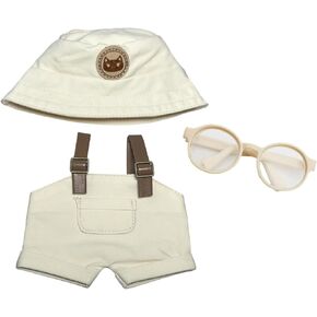 Doll Clothes Set for 17cm Doll - Denim Overalls, Bucket Hat, Mini Glasses, Cute Jeans Romper with Adjustable Straps, 6.7 Inches Doll Outfit for Dress Up & Display (Blue)
