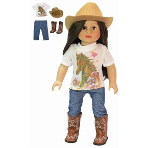 Horse Cowgirl Outfit With Boots and Hat for 18-Inch Dolls | Premium Quality & Trendy Design | Clothes Fashions for Popular Brands - Doll Not Included