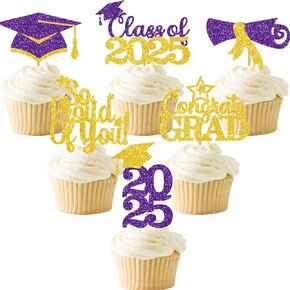 Purple Gold Graduation Cupcake Toppers 36PCS Glitter Proud Of You Food Picks Congrats Grad Party Table Ideas