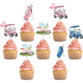 24Pcs Golf Gender Reveal Cupcake Toppers - Pink-Blue Golf Cake Decorations, "He or She" Golfs Themed Cupcakes Picks for Boys Girls Gender-Reveal Pregnancy Announcement Party Decor