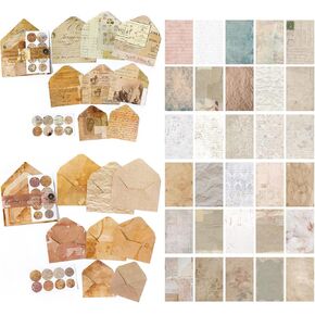 92 Pieces Mini Stationery Paper Envelopes and Sealing Sticker Set, 60 Vintage Writing Scrapbook Papers with 16 Matching Envelopes and 16 Round Seal Sticker