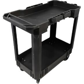 Aain 2 Shelf Heavy Duty Plastic Utility Cart, Supports Up to 500 Pound Black Rolling Utility Carts. 34 x 17 Inch Service Cart, 2 Fixed 2 Swivel Wheels, Ergonomic Handle Great for Warehouse, Garage.