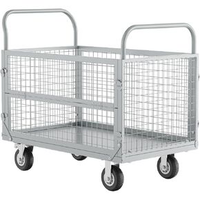 Platform Truck with Cage,5in1 Foldable Platform Truck Heavy Duty Flatbed Cart,Load 2500LB with Swivel Wheels,Multi-Functional Push Cart for Grocery, Laundry, Shelving, Pantry