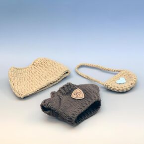 ‌Hand-Knitted Lalabubu Clothes for 17cm La Boo-Boo Dolls,Christmas Lububu Outfits Set for Doll,3PCS Warm Hat, Vest & Bag Kawaii Clothes for Lafufu (Knitted Sweater-Blue)