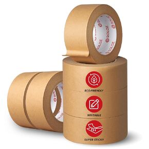 Brown Kraft Paper Packing Tape 6-Pack – Strong Adhesive, Hand-Tearable, Writable Shipping Tape for Boxes – Ideal for Packing, Moving, Storage, Mailing, and Shipping