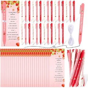100 Pcs Strawberry Baby Shower Favors Baby Shower Decorations 50 Retractable Strawberry Ballpoint Pens with 50 Thank You Cards for Souvenirs Prizes Game