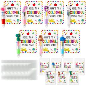 ANGOLIO 84Pcs Back to School Student Gift Includes Cute Cartoon 4 in 1 Multicolor Retractable Ballpoint Pen with Gift Cards for Kindergarten Party Bulk for Teacher Prizes Classroom Rewards