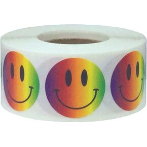 Fluorescent Green Happy Face Labels 1 Inch 500 Total Adhesive Stickers