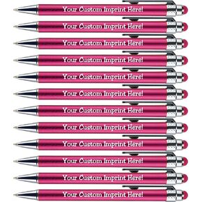 Personalized Pens with Stylus Tip -Bright Vibes- Click action - Custom - Black writing - Printed Name pens - Imprinted with Your Logo or Message - FREE PERSONALIZATION - 12 Pens/Box (Assorted)