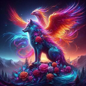 Lophomie Wolf Diamond Art Kits for Adults Phoenix Diamond Art Wolf Diamond Painting, 5D DIY Full Drill Round Diamond Dots Gem Art Crafts Paintings for Home Wall Decor 14x14 Inch