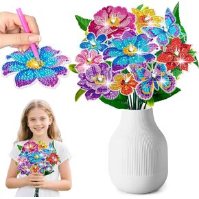 GFPGYQ 10 Pcs Flower Diamond Art Kits for Adults, Small Flower Butterfly Stakes Diamond Painting Craft for Garden Home Decor