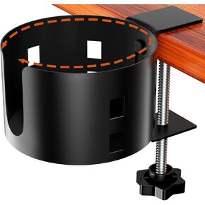Upgraded Large Desk Cup Holder Clamp, OOKUU Anti-Spill Table Cup Holder, Metal Office & PC Gaming Desk Accessories, Compatible with Universal Cup, Bottles, Pencil Holder (Black)