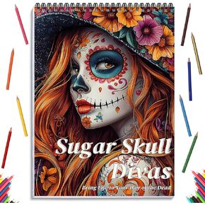 Sugar Skull Women Coloring Book for Adult Women Relaxation, Spiral Bound Printed On One Side, Adult Crafts, Relaxation Gifts, Thick Paper Non-Bleed