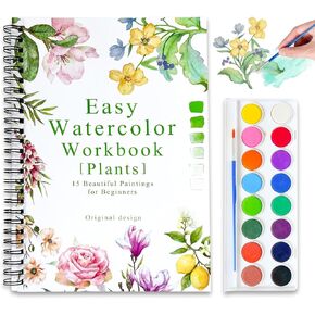 Watercolor Workbooks, 16 Colors Water Color Books Paint Set for Adults, Watercolor Coloring Book for Beginners, Water Color Workbook, 15 Beautiful Paintings for Beginners (Plants)