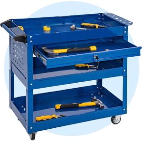 3-Tier Rolling Tool Cart with Drawers & Pegboard - Heavy Duty Utility Cart on Wheels, 440 LBS Capacity, Mechanic Work Cart for Garage, Warehouse (Black)