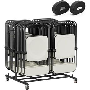 Folding Chair Rack on Wheels, Heavy Duty Folding Chair Cart for Storage 28 Chairs or 12 Tables, 500 LBS Capacity Metal Chair Holder Rack with Wheels & 2 Elastic Cords for Events, Garage