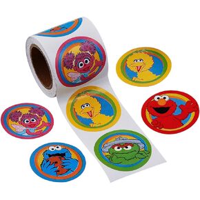 Sesame Street Stickers - Elmo Stickers 1-1/2" Roll of 100 Pcs with Your Favorite Characters for Sesame Street Party Favors for Goodie Bags Party Bags for Toddlers Classroom