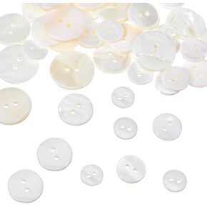 50 PCS Mother of Pearl Buttons Natural Shell Buttons Pearl Shell Bulk Sewing Button Small Round Edge White Set for DIY Sewing Crafts Clothes Shirts Suits (10/12.5/15/18/20mm 2 Holes)