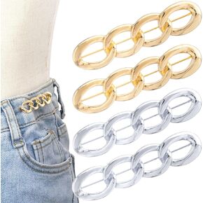 4 Sets Chain Pant Waist Tightener, Adjustable Jeans Button for Loose Jeans, No Sew Button Pins Pants Button Tightener for Jeans Sweaters Coats Shirts Shawl- Gold & Silver