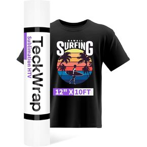 TECKWRAP Sublimation HTV for Dark Fabric/Light Fabric 12" X 10FT - Matte White HTV Vinyl Iron on Heat Transfer Vinyl for Cotton T-Shirt Work with Sublimation Paper Sublimation Printers