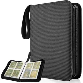 Trading Card Binder 4 Pocket, Binder For Cards Fits 400 Cards, PU Small Card Binder Albums With Zipper For Sports MTG TCG Collectible