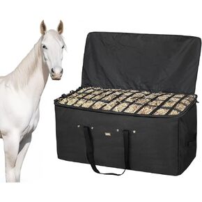 Hay Bags for Horses, Hay Bale Bag 44x18x22inch Extra Large Separated design & Top Slow Feed Design, Hay Bag for Horses Sheep Donkey Goats, Hay Bags for Barn Quality Premium Oxford Fabric (Black)
