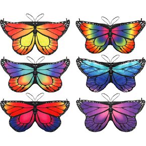 6 Pieces Butterfly Wings, Fairy Angel Dress Up Wings Bulk, Princess Costume Cape Butterfly Accessories Kit for Kids Cosplay, Christmas Party, Birthday Gifts, Halloween