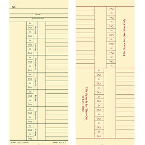 1260 Time Cards, Made In USA, 500-Count, Weekly, 2-Sided, 3 3/8" x 8 1/4", Manila, Green & Red Print