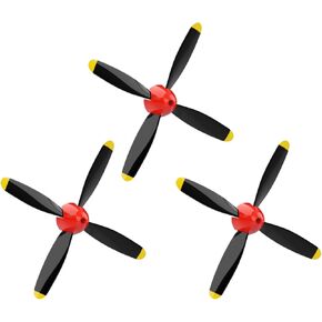 LEAMBE 3 Sets of 4-Blade Propeller Spare Remote Control Airplane Propellers Compatible with P40 Warhawk & P51 Mustang RC Plane Nose Cone RED