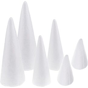 Set of 6 Polystyrene Foam Cones for Crafting and Decoration
