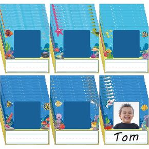 48 Pcs Photo Nameplates for Desk Name Tags Labels Stickers with Photo Space Self-Adhesive Labels Bulletin Board Colorful Indoor Decoration for Desk Bins Cubbies Office Supplies(Ocean)