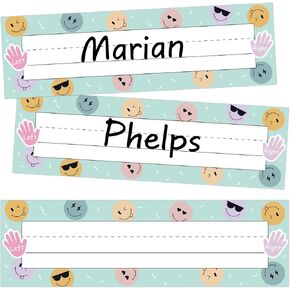 50 PCS Desk Nameplates Desk Name Tags for Classroom Desks & Cubbies 3 x 10 inches (Smiley, 3"X12")