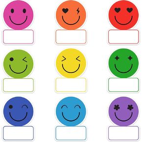 135 PCS Colorful Smile Face Name Tags Stickers, Colored Face Name Labels Stickers Nameplates for Classroom Back to School Student Office Desk Cubby Cloth Locker Bulletin Board Decorations